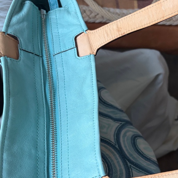 Coach Mint Blue & Tan Patterned Canvas Tote - Picture 9 of 11
